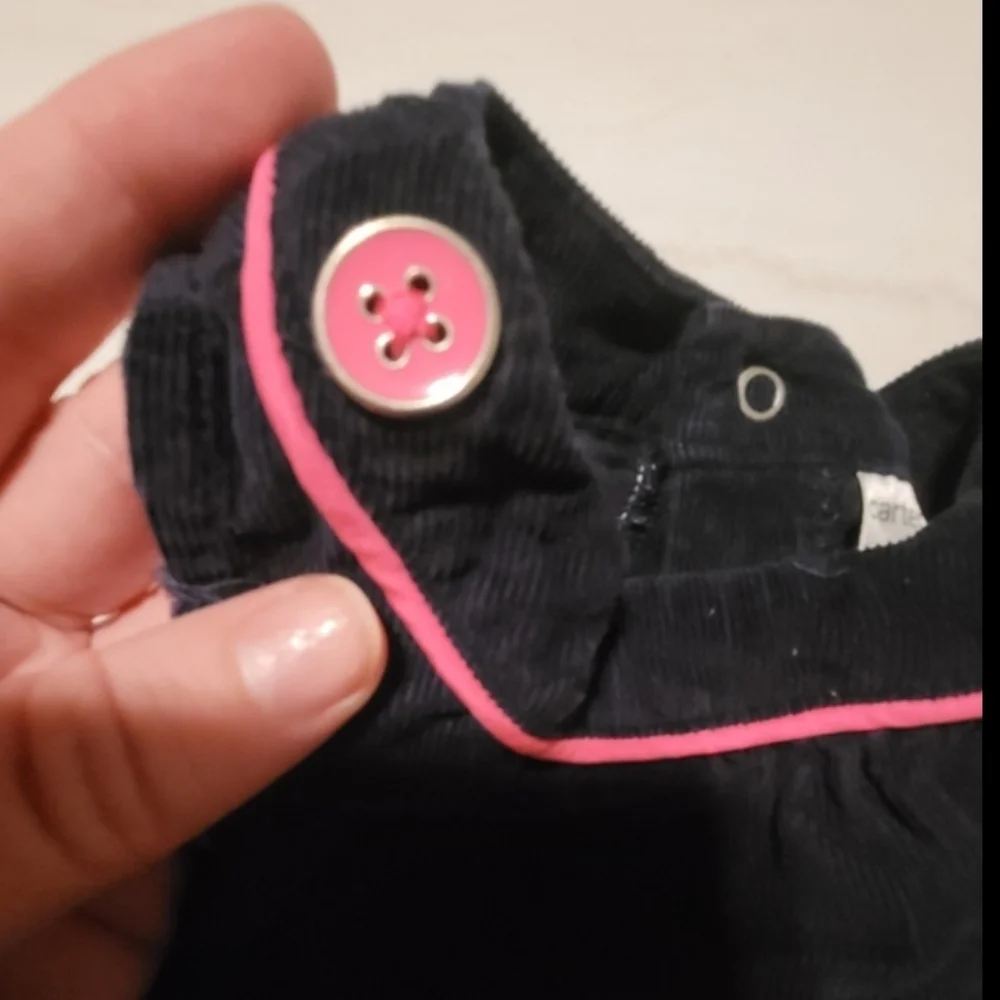 Carter's Corduroy Navy Blue Pink Summer Embroidered Bird Dress Size 6 Month